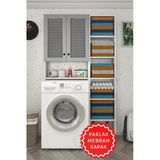 Kenzlife Membran Çamaşır Makinesi Dolabı Veronikamaks Gribyz Panjur 180*096*20 Mebran Kapak Mdf Gövde Kapaklı Arkalıksız Raflı
