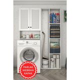 Kenzlife Membran Çamaşır Makinesi Dolabı Veronikasüpürge Byzbyz Panjur 180*126*20 Mebran Kapak Mdf Gövde Arkalıksız Raflı - Beyaz