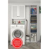 Kenzlife Membran Çamaşır Makinesi Dolabı Veronikasüpürge Byzbyz Panjur 180*126*20 Mebran Kapak Mdf Gövde Arkalıksız Raflı
