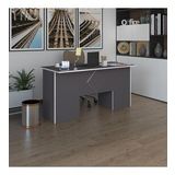 Kenzlife Ofis Masasi Kuma Kengo Gri 75*170*60 Rafli Dolap Ciftli Eskenar Bilgisayar Calisma Masasi