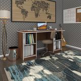 Kenzlife PAT Morita 75x150x60 cm Raflı Çiftli Dolap Şeritli Ceviz Ofis Masası