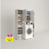 Kenzlife Sinemmaksduble Beyaz 180x126x30 cm Kapaklı Arkalıklı Raflı Çamaşır Makinesi Dolabı