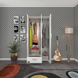 Kenzlife Yasemin 168x80x42 CM 3 Kapaklı Kapılı Çekmeceli Beyaz Gardrop