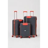 Keo-Plus 3'lü Set Silikon Kırılmaz Pp Valiz (Kabin+Orta+Büyük) - Turuncu - Gri