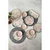 Keramika 12 Parça 6 Kişilik Pink Woods Kahvaltı Takımı