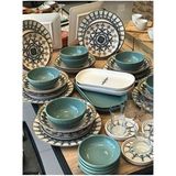Keramika 44 Parça 6 Kişilik Yeşil Stoneware Yemek/Kahvaltı Takımı Yuvarlak Şekilli