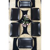 Keramika 6 Adet 31x21 cm Mat Siyah Kayık Servis Tabağı