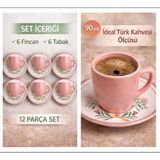 Keramika 6 Kişilik Türk Kahvesi Fincanı Takımı,12 Parça,90 ml Seramik Set,mikrodalga/bulaşık Makinesine Uygun - Pembe