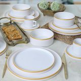 Keramika Mat Beyaz Gold Fileli 20 Parça 4 Kişilik Stackable Yemek Kahvaltı Takımı
