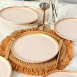 Keramika Mat Krem Gold File Nordic Pasta Tabağı 22 cm 6 Adet
