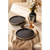 Keramika Mat Siyah Gold Fileli Stackable Pasta Tabağı 21 cm 4 Adet