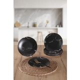 Keramika Mat Siyah Mermer Desenli 20cm Pasta Tabağı BUKETİN-EVİ-435