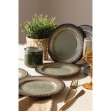 Keramika Reaktif Yeşil Line Pasta Tabağı 21 cm 6 Adet Q84
