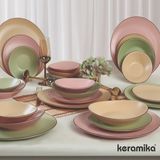 Keramika Stoneware 24 Parça 6 Kişilik Çok Renkli Dayanıklı Seramik Yemek Takımı