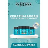 Keratin & Argan Onarıcı Saç Bakım Maskesi 3X300 ml - Yıpranmış ve Hasar Görmüş Saçlar Bot - Çok Renkli