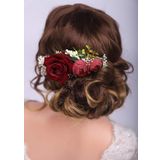 Kercisbeauty Kırmızı Gül Bordo Saç Tarağı Gelin Düğün Gelin Vintage Saç Bandı Bordo Çiçekli Tarak Festival Başlık Kadın Kız Parti