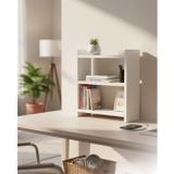 KermetHome Masa Üstü Kitaplık Rafı, Beyaz, Suntalam, 43,6 x 18 x 50 cm, Modern Stil, 2 Raflı Mini Dolap