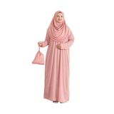Keseli Namaz Elbisesi Eşarp Hazır Tesettür Giyim Türban Müslüman Giysi Takım Rose 1
