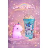 Kesene 2 Li Set Işıklı Renkli Unicorn Figürlü Gece Lambası & Pipetli Boncuk Detaylı Suluk Bardak Mavi 450ML