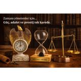 Kesene 3 Lü Lüks Ofis Dekor Seti Masa Üstü Kartal Saat & Kişiye Özel İsimli Kum Saati & Adalet Terazi Seti