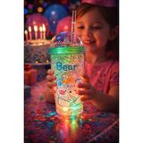 Kesene 450 ml LED Işıklı Pipetli Içecek Bardağı Çocuklar Için Sevimli Bear Renkli Boncuklu Suluk Yeşil 2093 - Çok Renkli