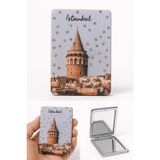 Kesene Anılarla Dolu İstanbul Hatırası Işıltılı Taşlı Galata Kulesi Katlanabilir Mini Makyaj Cep Aynası