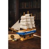 Kesene Dekoratif Premium Ahşap El Yapımı Yelkenli Gemi Maketi Ev Ofis Masa Üstü Biblo 24 x 24 CM MAVİ 529-C