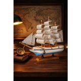 Kesene Dekoratif Premium Ahşap El Yapımı Yelkenli Gemi Maketi Masa Üstü Biblo 24 x 24 CM MAVİ-BEYAZ 529-A