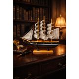 Kesene Dekoratif Premium Ahşap El Yapımı Yelkenli Gemi Maketi MasaÜstü Biblo 24 x 24CM Siyah-Lacivert 529-D