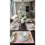Kesene Göre %100 Pamuk Simli Kumaş Pembe Desenli 6 Adet Amerikan Servis 35X45 - 35 x 45