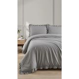 Kesene Göre 4 Parça Lastikli Çarşaflı Fırfırlı Pamuklu Kumaş Çift Kişilik Nevresim Takımı - Gri - 200 x 220 cm