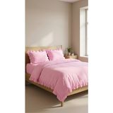 Kesene Göre 4 Parça Lastikli Çarşaflı Fırfırlı Pamuklu Kumaş Çift Kişilik Nevresim Takımı - Pembe - 200 x 220 cm