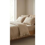 Kesene Göre 4 Parça Lastikli Çarşaflı Fırfırlı Pamuklu Kumaş Çift Kişilik Nevresim Takımı - Vizon - 200 x 220 cm