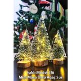 Kesene Hoşgeldin Yeni Yıl 3’lü Mini Noel Çam Ağacı Kar Efektli LED Işıklı Çam Ağaçları Seti 15 – 11– 10 Cm