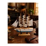Kesene İsime Kişiye Özel Dekoratif Premium Ahşap El Yapımı Yelkenli Gemi Maketi 24 x 24CM Biblo Hediye 529A