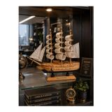 Kesene İsime Kişiye Özel Dekoratif Premium Ahşap El Yapımı Yelkenli Gemi Maketi 24 x 24CM Biblo Hediye 529B