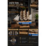 Kesene İsime Kişiye Özel Dekoratif Premium Ahşap El Yapımı Yelkenli Gemi Maketi 24 x 24CM Biblo Hediye 529C