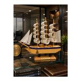 Kesene İsime Kişiye Özel Dekoratif Premium Ahşap El Yapımı Yelkenli Gemi Maketi 24 x 24CM Biblo Hediye 529E