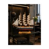Kesene İsime Kişiye Özel Dekoratif Premium Ahşap El Yapımı Yelkenli Gemi Maketi 30 x 30CM Biblo Hediye 530A