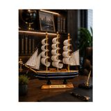 Kesene İsime Kişiye Özel Dekoratif Premium Ahşap El Yapımı Yelkenli Gemi Maketi 30 x 30CM Biblo Hediye 530B