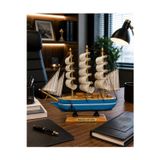 Kesene İsime Kişiye Özel Dekoratif Premium Ahşap El Yapımı Yelkenli Gemi Maketi 30 x 30CM Biblo Hediye 530C