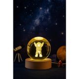 Kesene Ledli USB'li Ahşap Standlı Astronot Küre Temalı Kristal Küre Gün Işığı 3D Oda Masa ve Gece Lambası