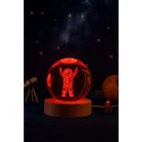 Kesene Ledli USB'li Ahşap Standlı Astronot Temalı Kristal Küre Renkli RGB Led 3D Oda Masa ve Gece Lambası