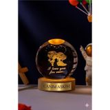 Kesene Ledli USB'li Ahşap Standlı Canım Aşkım Yazılı Sevgili Çiftler I Love You Forever Kristal Küre Lamba
