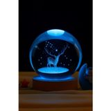 Kesene Ledli USB'li Ahşap Standlı Geyik Temalı Kristal Küre Renkli RGB LED 3D Oda Masa ve Gece Lambası