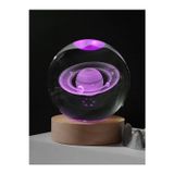 Kesene Ledli USB'li Ahşap Standlı Satürn Temalı Kristal Küre Renkli RGB LED 3D Oda Masa ve Gece Lambası