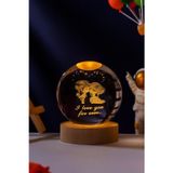 Kesene Ledli USB'li Ahşap Standlı Sevgili Çiftler I Love You Forever Temalı Kristal Küre Gün Işığı 3D Lamba