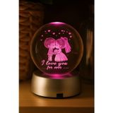 Kesene Ledli USB'li Plastik Standlı Sevgili Çiftler I Love You Forever Kristal Küre Renkli RGB Led 3D Lamba