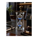 Kesene Modern Ofis Masa Üstü Biblosu Cam Kum Saati 10 Dakikalık Zamanlı Mavi Kum Dekoratif Hediye 14.5x8 CM
