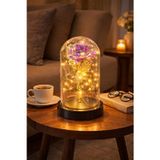 Kesene Sevgiliye Özel Günlere Dekoratf Hediye Mika Fanus İçinde Solmayan Led Işıklı Hologram Sonsuz Gül Mor